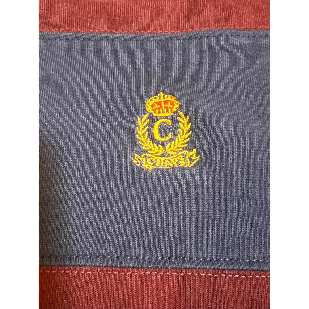 Chaps Mens Burgundy Blue Stripe Long Sleeve Rugby Shirt Crest Logo Size‎ Large